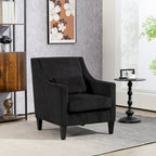 Fauteuil d'appoint en velours côtelé noir, une place, pieds en bois d'hévéa