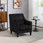 Fauteuil d'appoint en velours côtelé noir, une place, pieds en bois d'hévéa