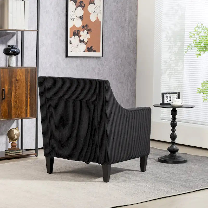 Fauteuil d'appoint en velours côtelé noir, une place, pieds en bois d'hévéa