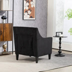 Fauteuil d'appoint en velours côtelé noir, une place, pieds en bois d'hévéa