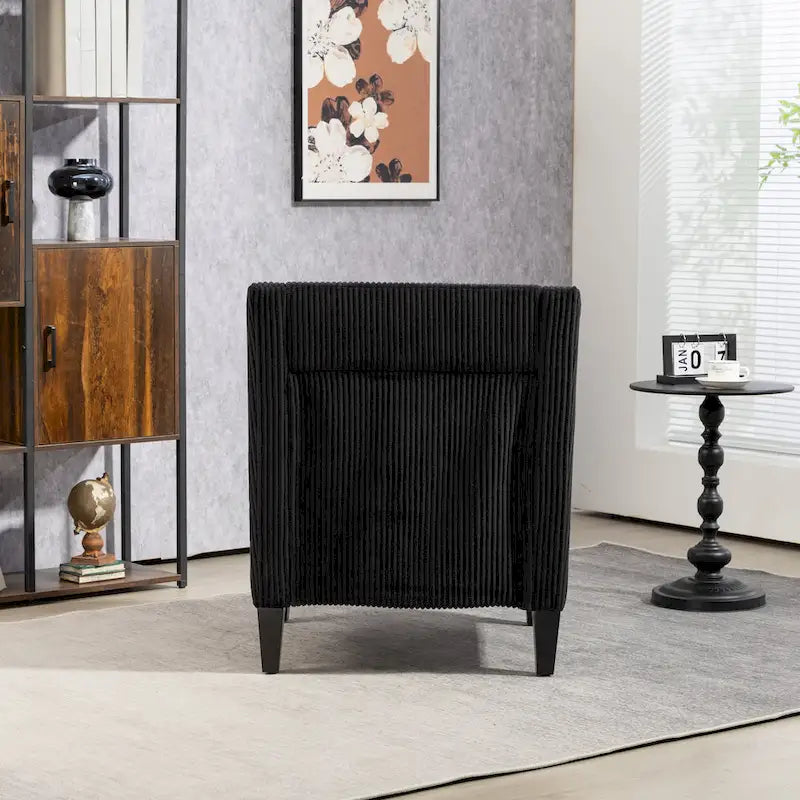 Fauteuil d'appoint en velours côtelé noir, une place, pieds en bois d'hévéa