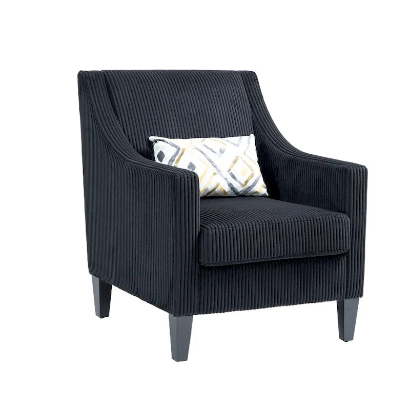 Fauteuil d'appoint en velours côtelé noir, une place, pieds en bois d'hévéa