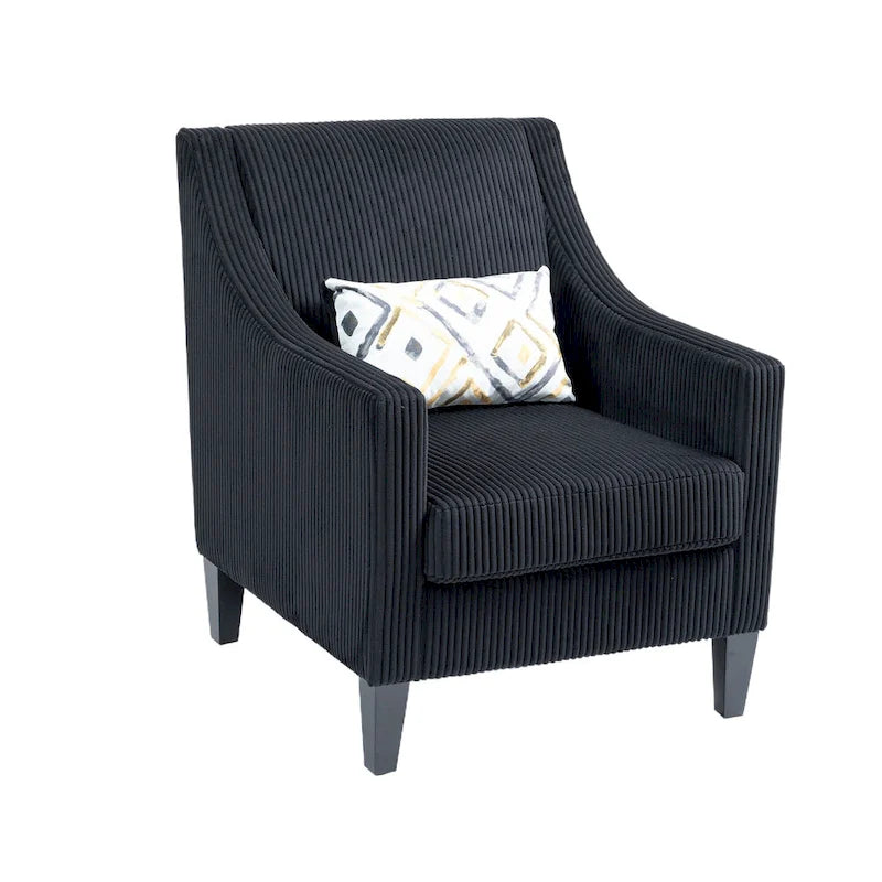 Fauteuil d'appoint en velours côtelé noir, une place, pieds en bois d'hévéa
