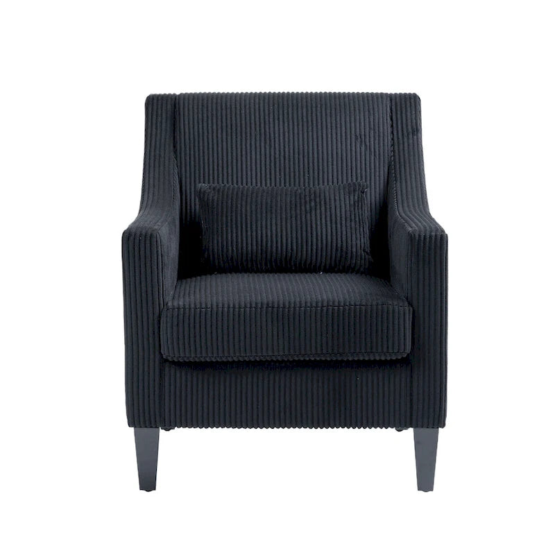 Fauteuil d'appoint en velours côtelé noir, une place, pieds en bois d'hévéa