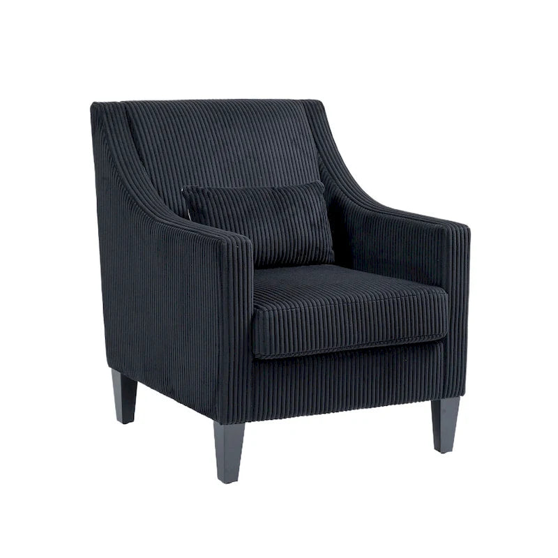 Fauteuil d'appoint en velours côtelé noir, une place, pieds en bois d'hévéa