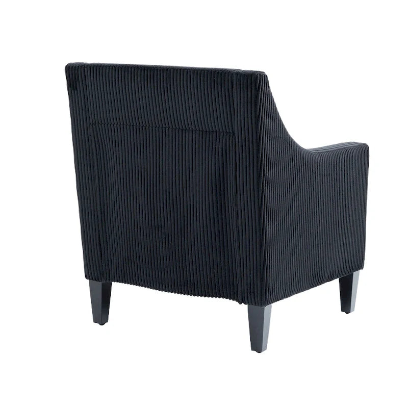 Fauteuil d'appoint en velours côtelé noir, une place, pieds en bois d'hévéa