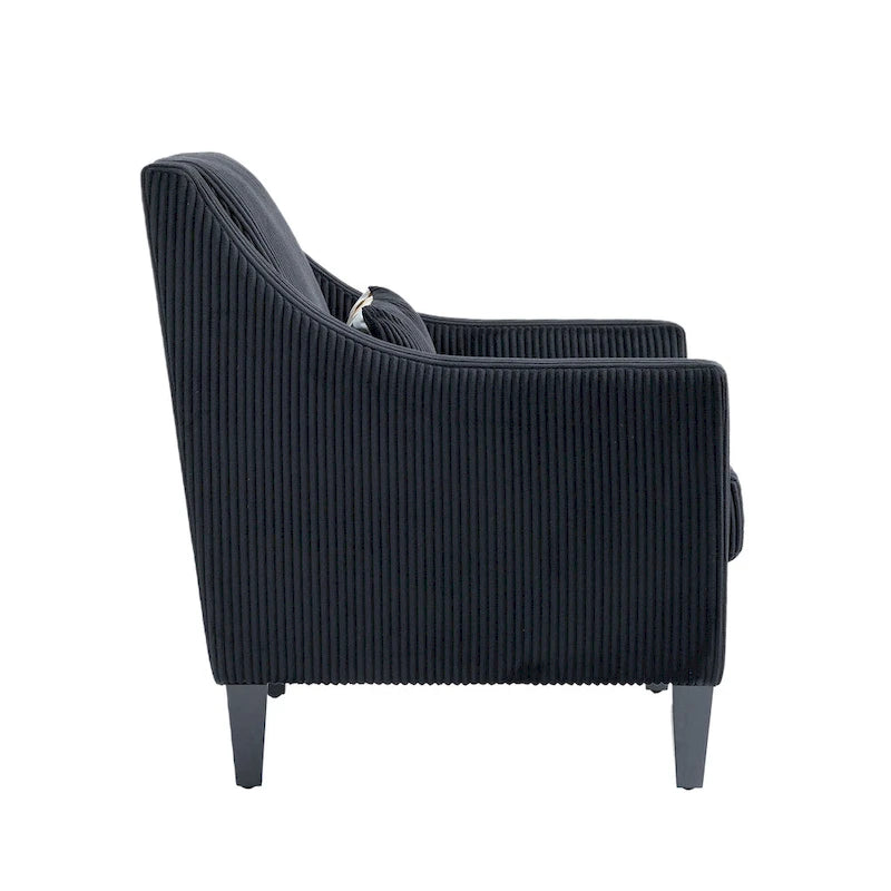 Fauteuil d'appoint en velours côtelé noir, une place, pieds en bois d'hévéa