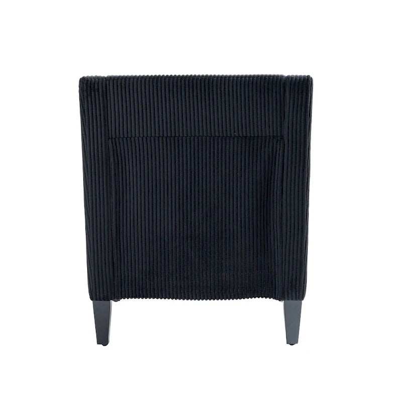Fauteuil d'appoint en velours côtelé noir, une place, pieds en bois d'hévéa
