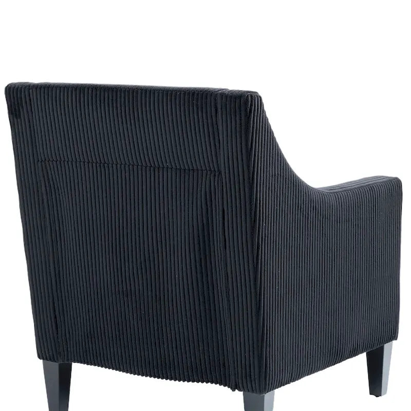 Fauteuil d'appoint en velours côtelé noir, une place, pieds en bois d'hévéa