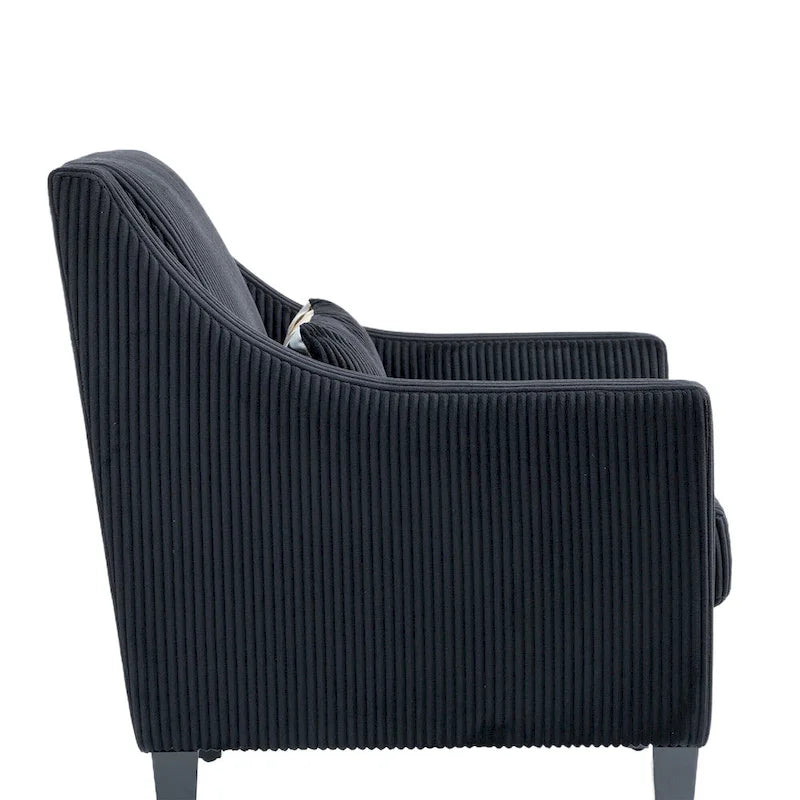 Fauteuil d'appoint en velours côtelé noir, une place, pieds en bois d'hévéa