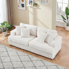Canapé 3 places en velours côtelé blanc avec 4 coussins décoratifs