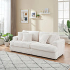 Canapé 3 places en velours côtelé blanc avec 4 coussins décoratifs