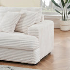 Canapé 3 places en velours côtelé blanc avec 4 coussins décoratifs