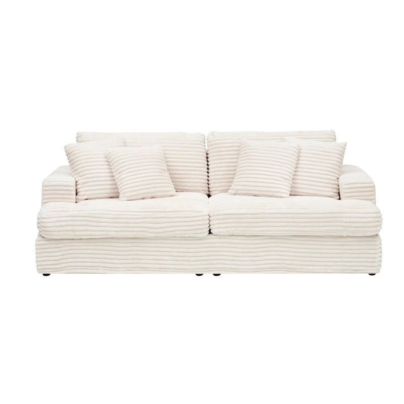 Canapé 3 places en velours côtelé blanc avec 4 coussins décoratifs
