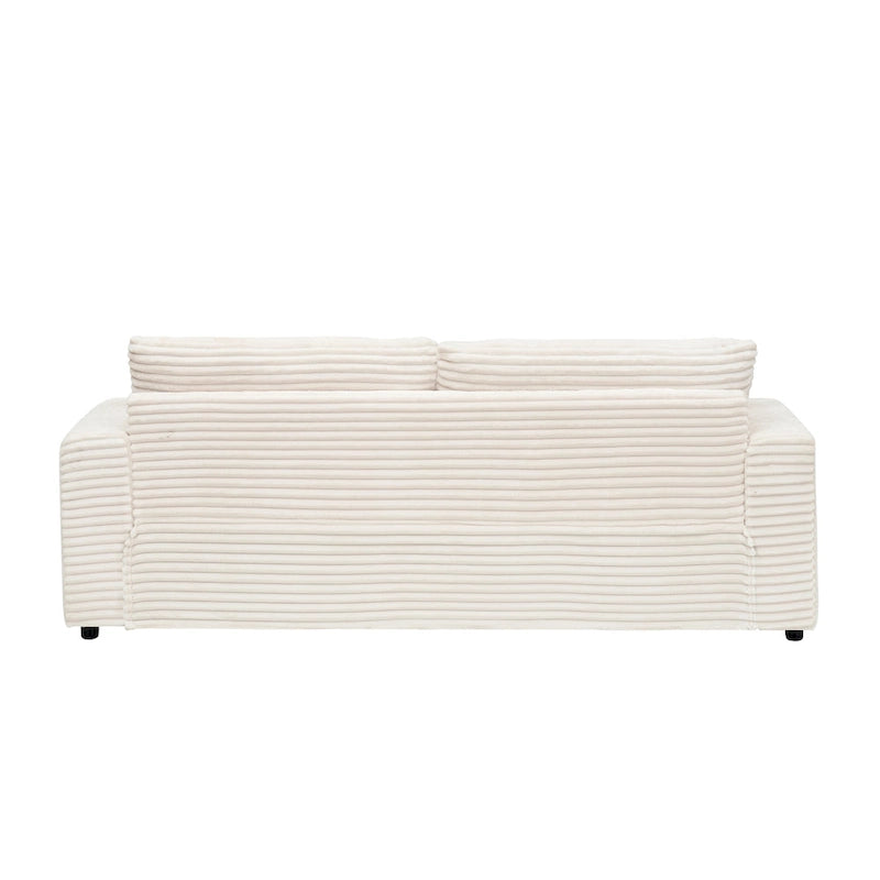 Canapé 3 places en velours côtelé blanc avec 4 coussins décoratifs