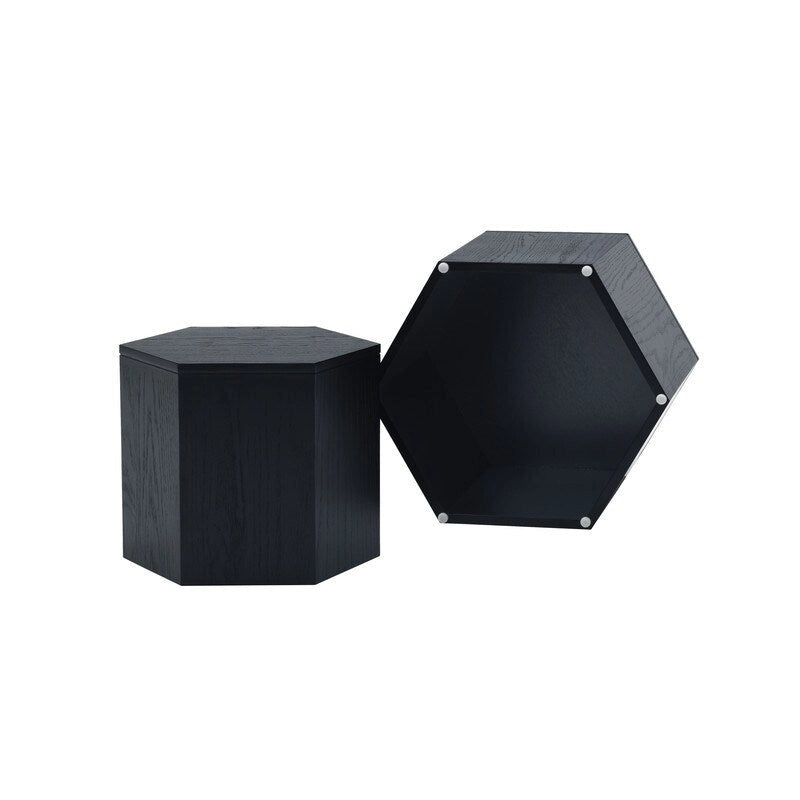 Tables d'appoint gigognes blanches/noires, lot de 2, plateau rond, aucun assemblage requis