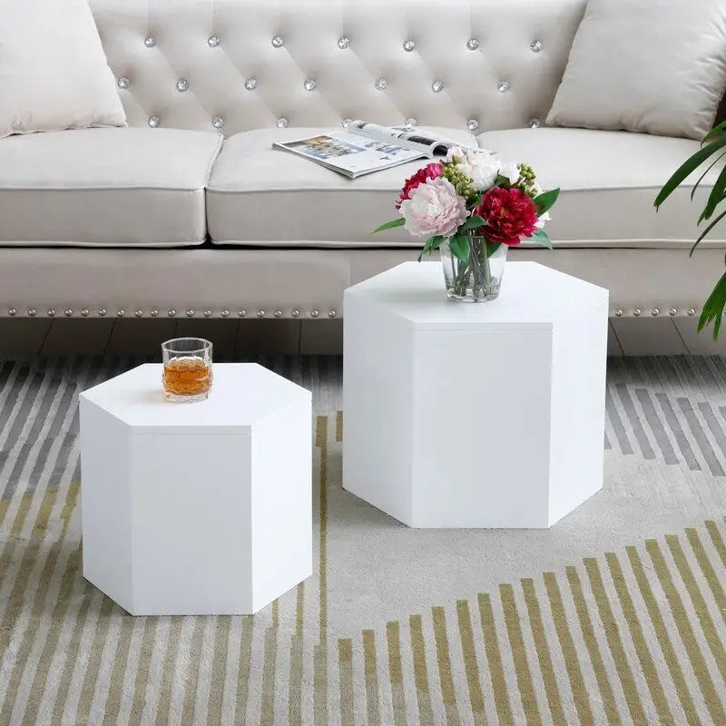 Tables d'appoint gigognes blanches/noires, lot de 2, plateau rond, aucun assemblage requis