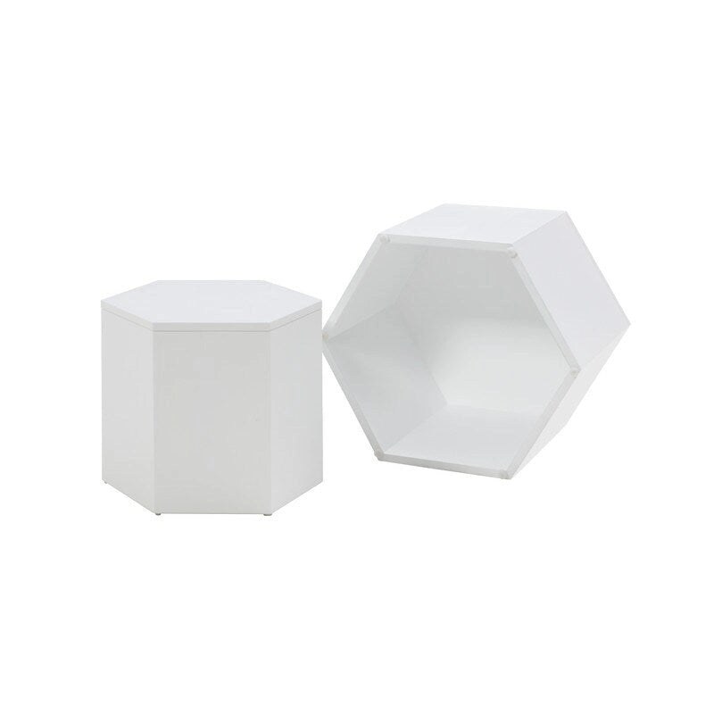 Tables d'appoint gigognes blanches/noires, lot de 2, plateau rond, aucun assemblage requis