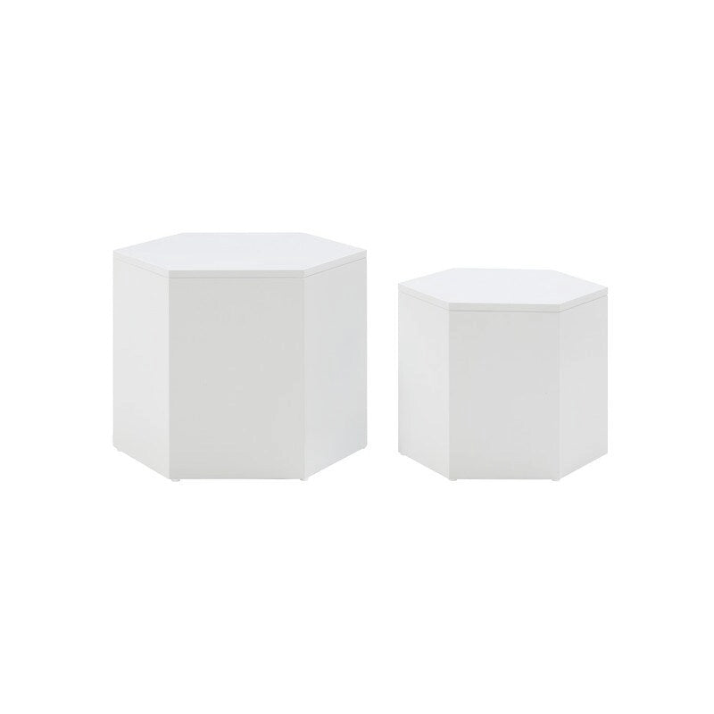 Tables d'appoint gigognes blanches/noires, lot de 2, plateau rond, aucun assemblage requis