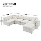 Canapé-lit modulaire moderne 6 places en velours chenille avec ottomane