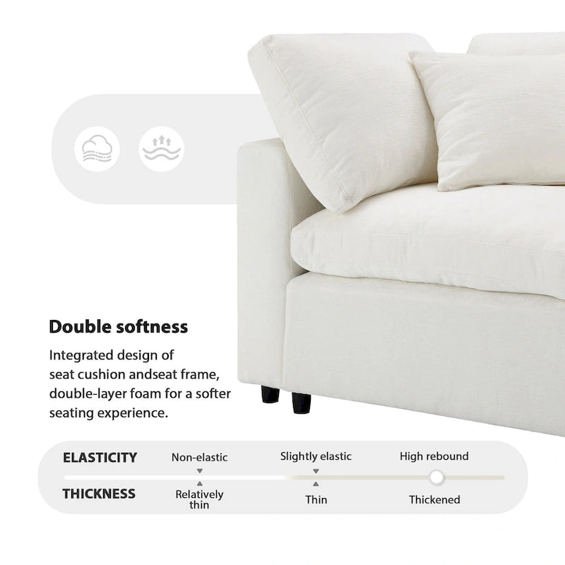 Canapé-lit modulaire moderne 6 places en velours chenille avec ottomane