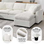Canapé-lit modulaire moderne 6 places en velours chenille avec ottomane
