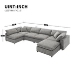 Canapé-lit modulaire moderne 6 places en velours chenille avec ottomane