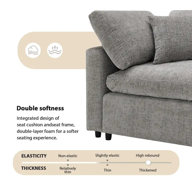 Canapé-lit modulaire moderne 6 places en velours chenille avec ottomane