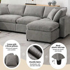 Canapé-lit modulaire moderne 6 places en velours chenille avec ottomane