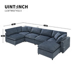 Canapé-lit modulaire moderne 6 places en velours chenille avec ottomane