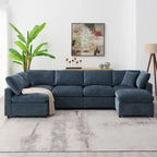 Canapé-lit modulaire moderne 6 places en velours chenille avec ottomane