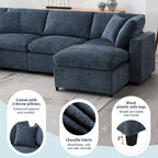 Canapé-lit modulaire moderne 6 places en velours chenille avec ottomane