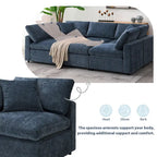 Canapé-lit modulaire moderne 6 places en velours chenille avec ottomane
