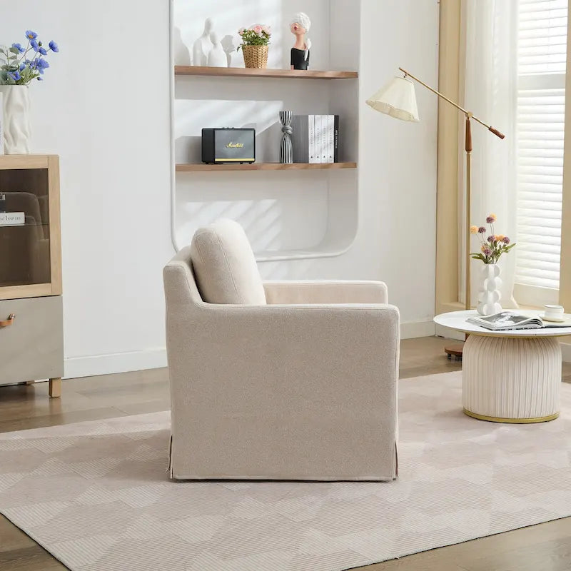 Fauteuil d'appoint pivotant en chenille grise, pivotant à 360°, 1 place, avec jupe et coussin de dossier amovible