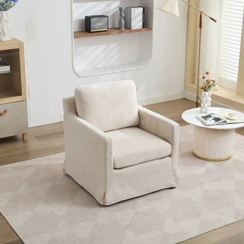 Fauteuil d'appoint pivotant en chenille grise, pivotant à 360°, 1 place, avec jupe et coussin de dossier amovible