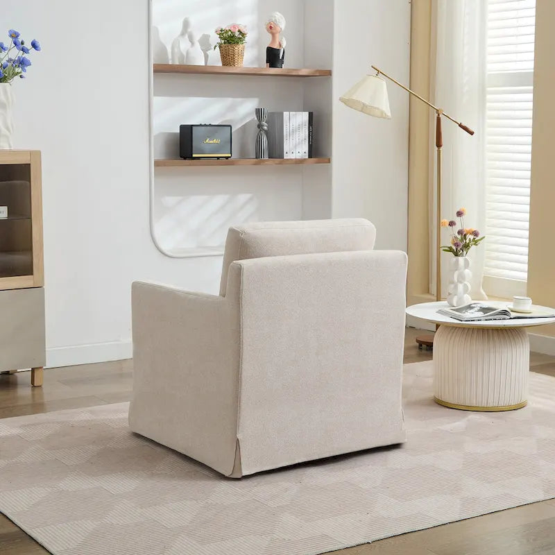 Fauteuil d'appoint pivotant en chenille grise, pivotant à 360°, 1 place, avec jupe et coussin de dossier amovible