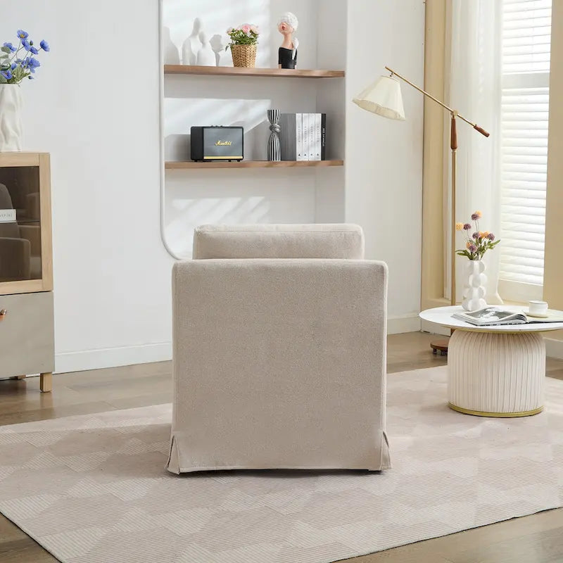 Fauteuil d'appoint pivotant en chenille grise, pivotant à 360°, 1 place, avec jupe et coussin de dossier amovible