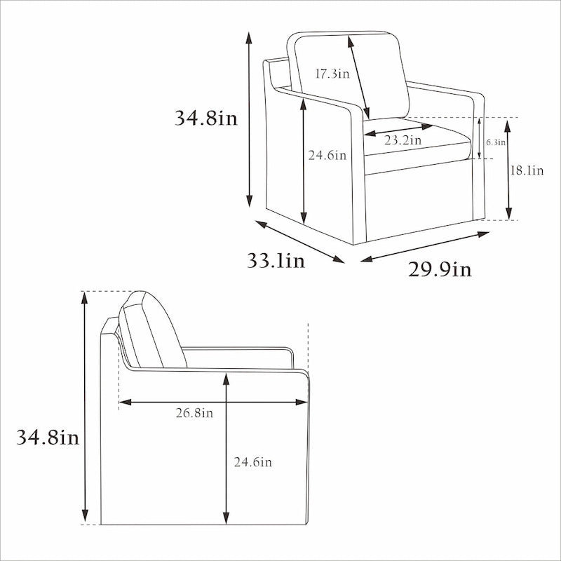 Fauteuil d'appoint pivotant en chenille grise, pivotant à 360°, 1 place, avec jupe et coussin de dossier amovible