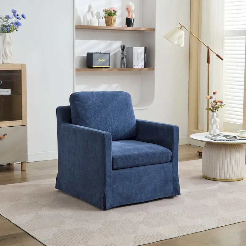 Fauteuil d'appoint pivotant en chenille grise, pivotant à 360°, 1 place, avec jupe et coussin de dossier amovible