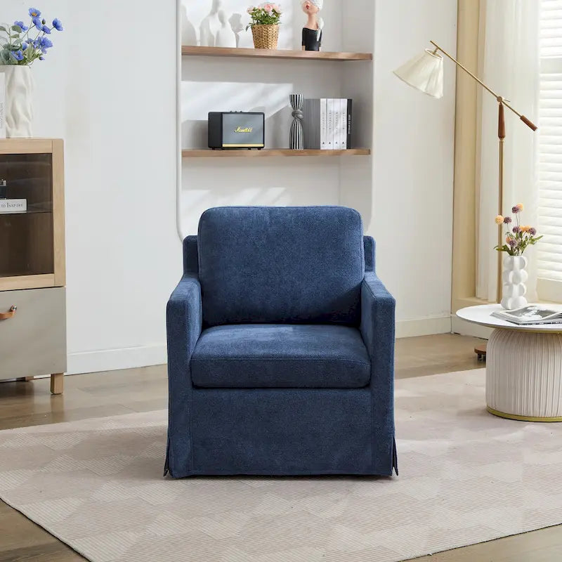 Fauteuil d'appoint pivotant en chenille grise, pivotant à 360°, 1 place, avec jupe et coussin de dossier amovible