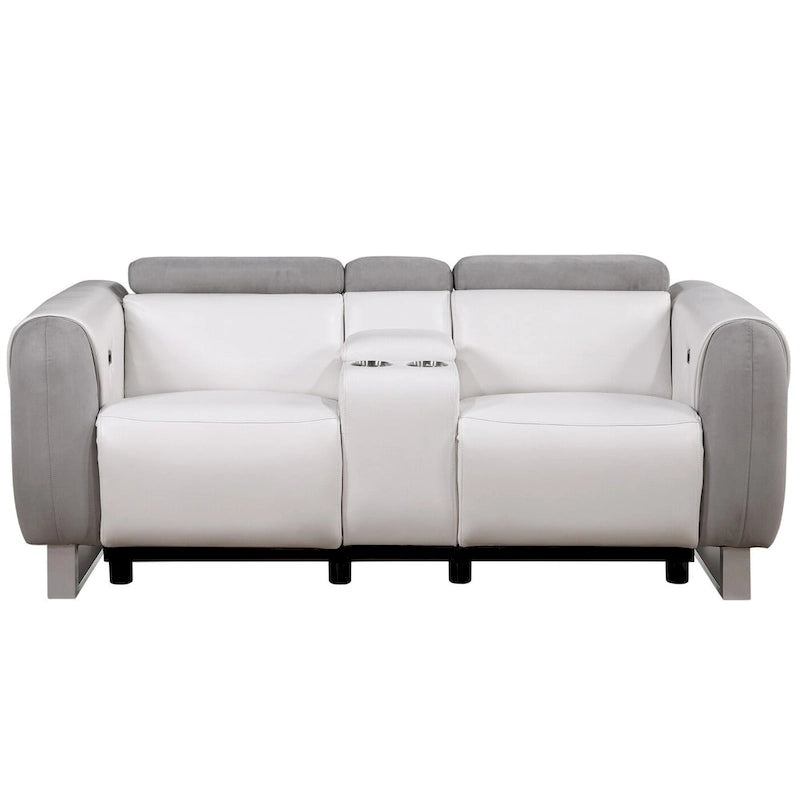Causeuse inclinable électrique bicolore blanc/gris avec console de rangement – 2 places