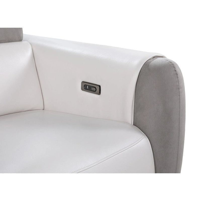 Causeuse inclinable électrique bicolore blanc/gris avec console de rangement – 2 places