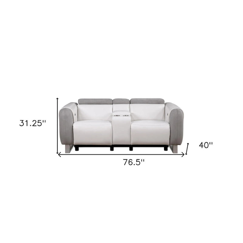 Causeuse inclinable électrique bicolore blanc/gris avec console de rangement – 2 places