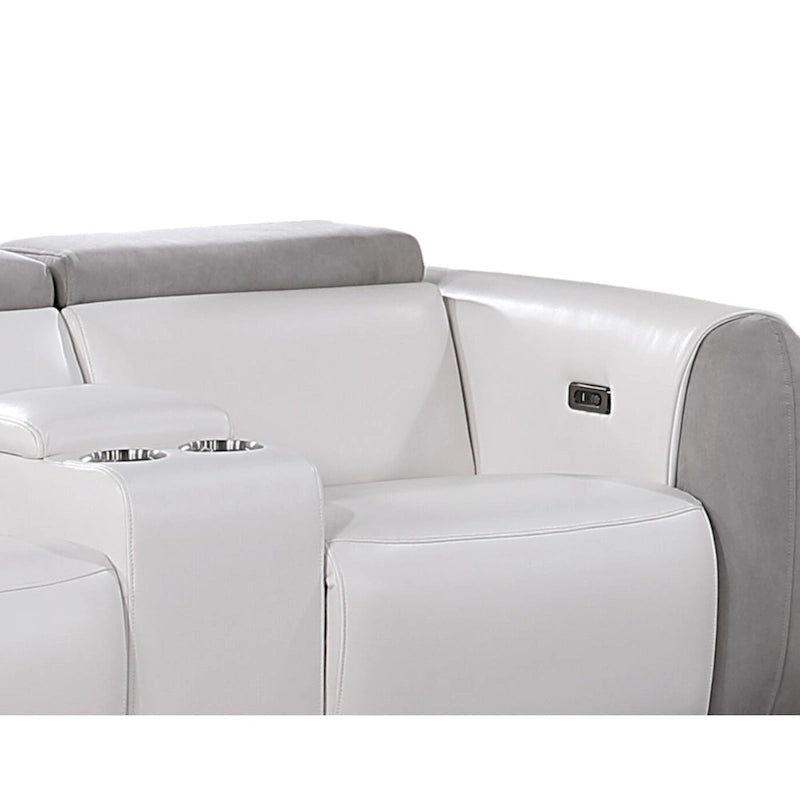 Causeuse inclinable électrique bicolore blanc/gris avec console de rangement – 2 places