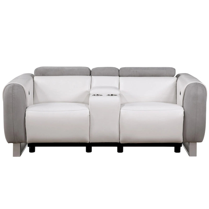 Causeuse inclinable électrique bicolore blanc/gris avec console de rangement – 2 places