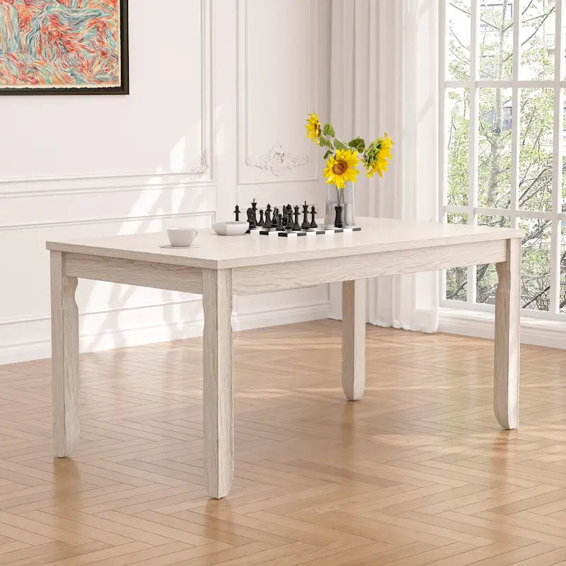 Table de salle à manger en bois massif gris, pieds carrés, 4 à 6 places