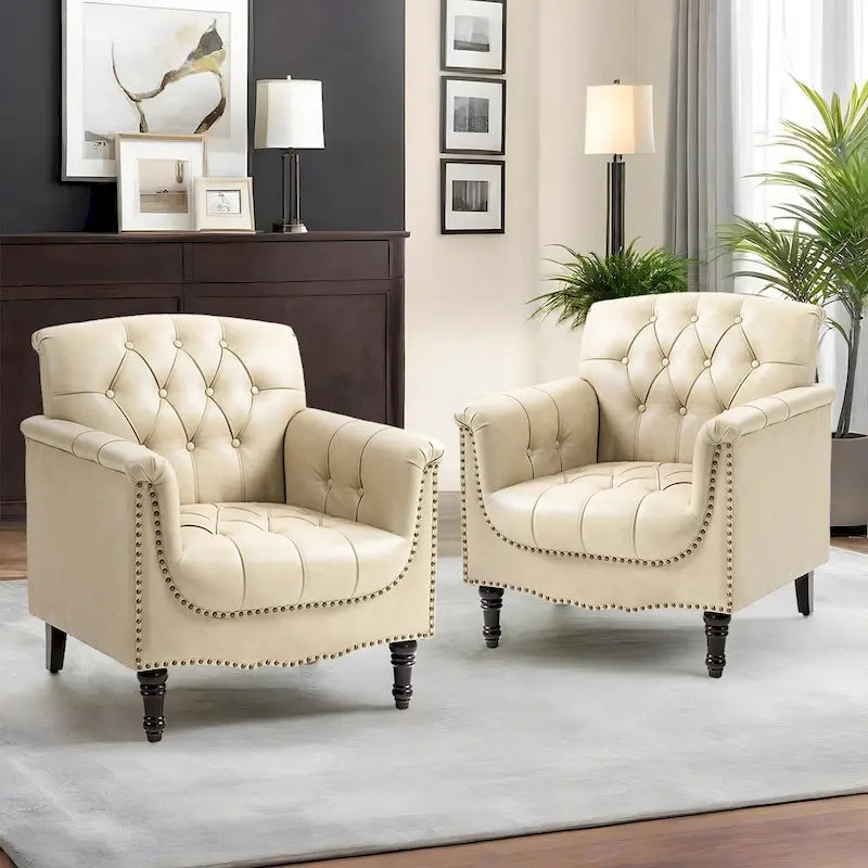 Fauteuil d'appoint capitonné moderne avec clous de tapissier (lot de 2)