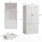 Armoire penderie noire à persiennes avec tringle et 2 tiroirs, 1 personne