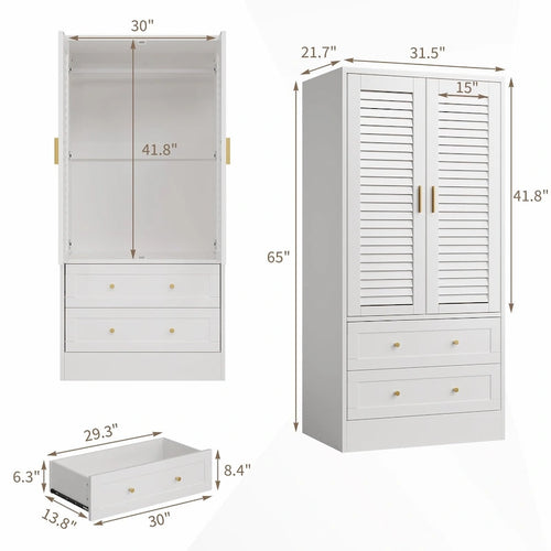 Armoire penderie noire à persiennes avec tringle et 2 tiroirs, 1 personne
