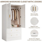 Armoire penderie noire à persiennes avec tringle et 2 tiroirs, 1 personne